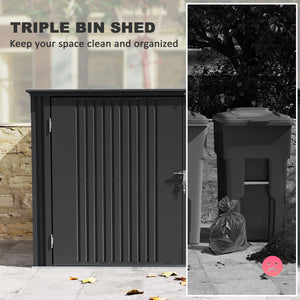 Garden shed with three bin compartments, grey