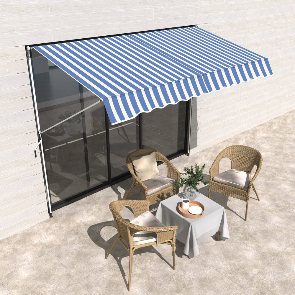 10x5ft Manual Retractable Awning, Patio Sun Shade Canopy Shelter with 5.6-9.2ft Support Pole, Water Resistant UV Protector, for Window, Door, Porch, Deck, Blue