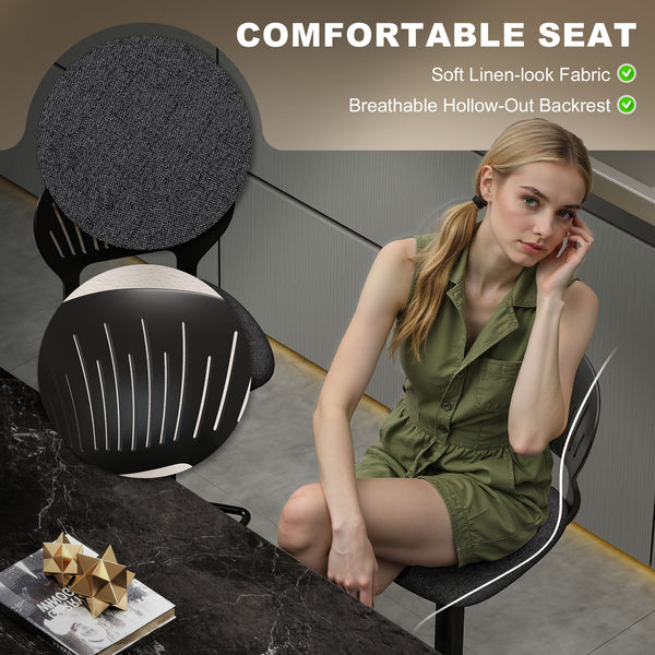 Set of 2 Modern Swivel Counter Height Bar Stools with Footrest and Hollow Backrest, Black