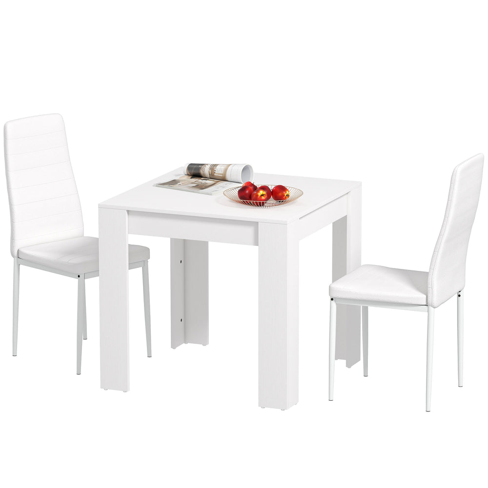 Table and chairs set for 2 people, upholstered in faux leather, white