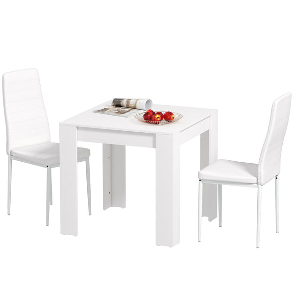 Table and chairs set for 2 people, upholstered in faux leather, white