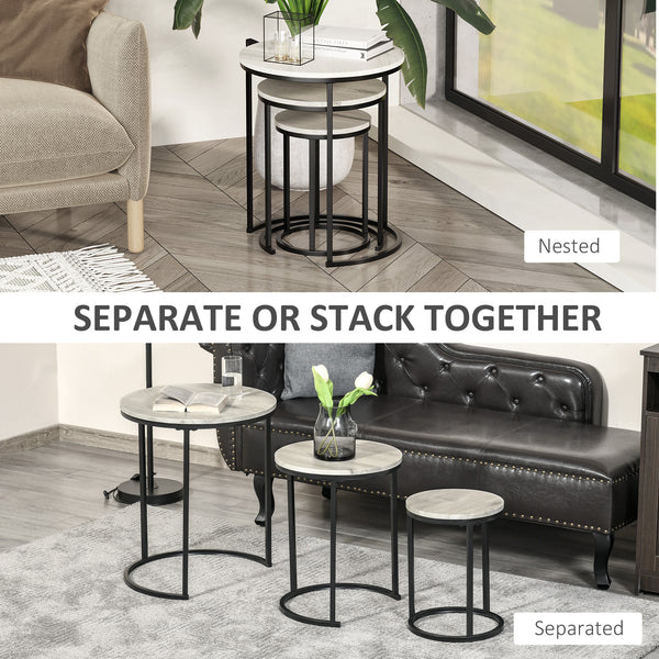 Lot de 3 tables gigognes empilables avec structure en acier, gris
