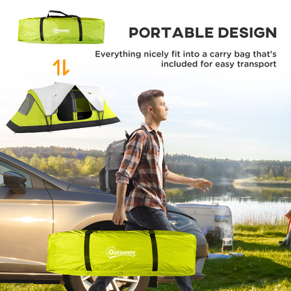 Tente de camping pour 6 à 8 personnes avec double toit imperméable de 2 000 mm et sac de transport, verte
