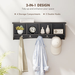 Porte-manteau mural avec étagère, noir