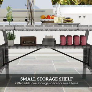 75" Outdoor Dining Table for 6-8, Wicker Patio Table with Storage Shelf and WPC Slatted Top for Balcony, Grey
