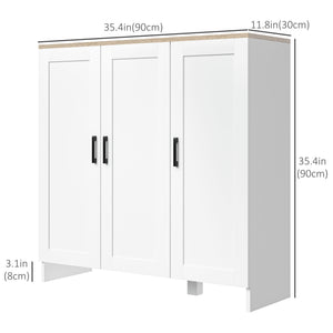Modern Sideboard with Adjustable Shelves, 3 Doors, White