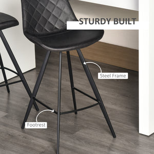 Lot de 2 tabourets de bar en microfibre avec pieds en métal et coussin rembourré, noir