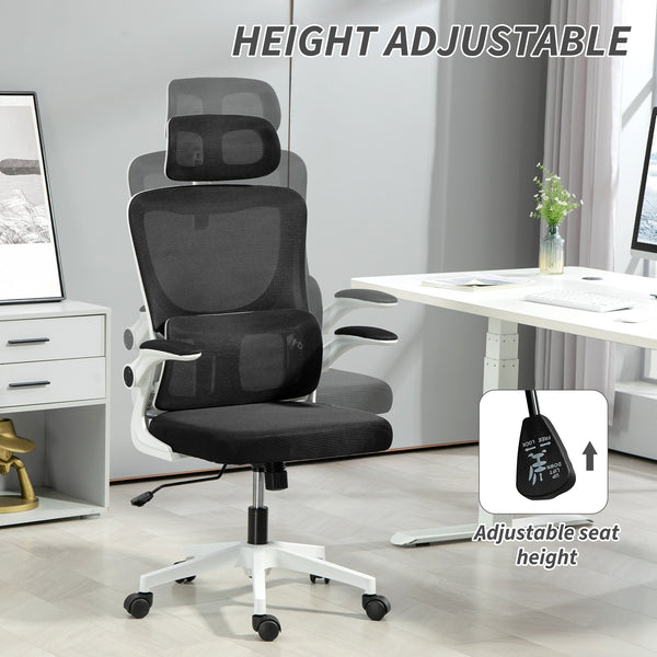 High-back mesh office chair with swivel headrest, black