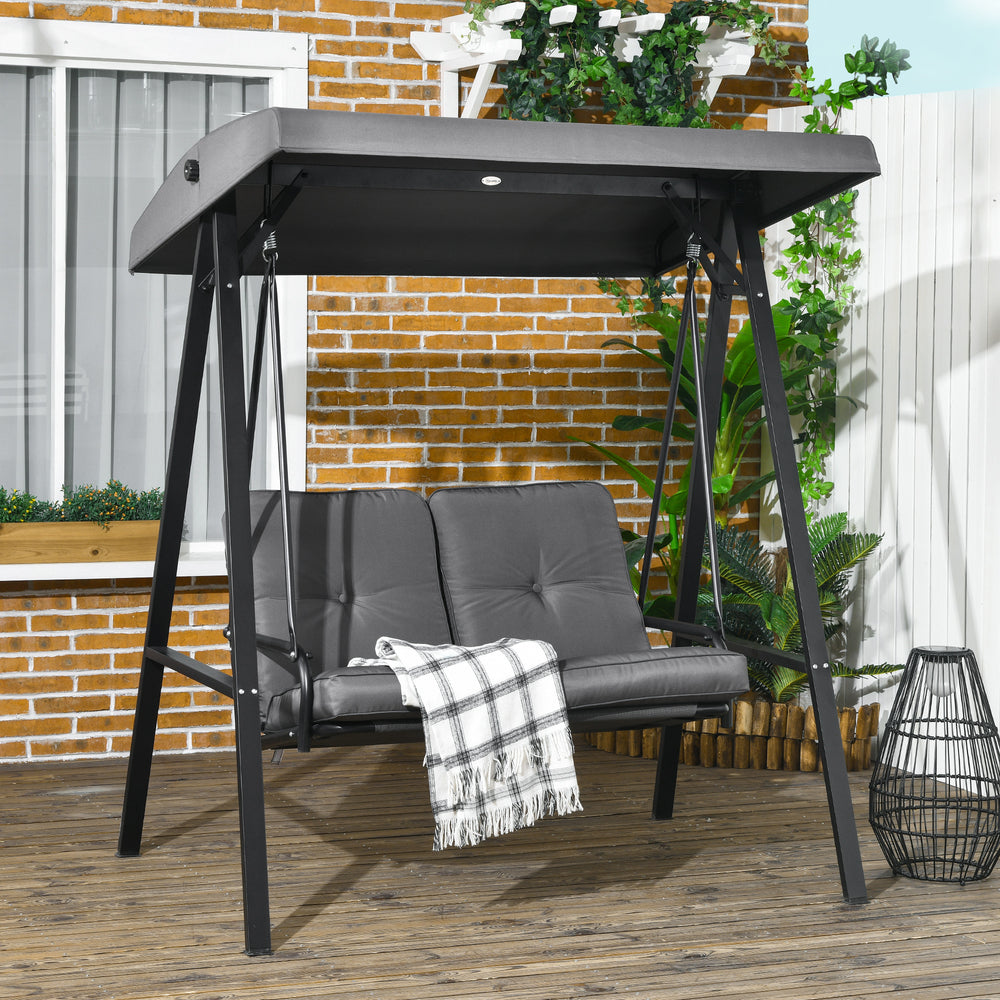 2-Seater Outdoor Porch Swing with Adjustable Canopy, Patio Swing Chair for Garden, Poolside, Backyard, Dark Grey