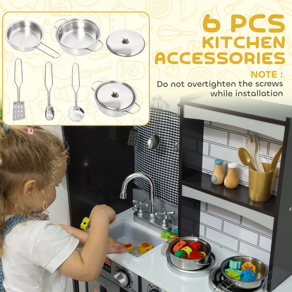 Cuisine pour enfant avec bouton de commande sonore et accessoires, marron foncé