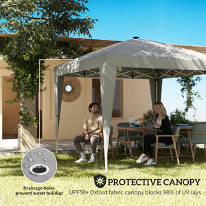 Abri pliant 10 x 10 avec éclairage central, protection UPF 50+, télécommande, gris clair