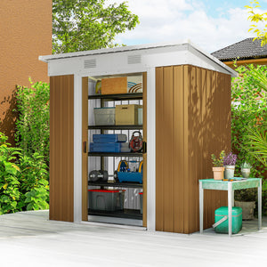 Abri de jardin en métal avec portes coulissantes verrouillables et aérations, jaune