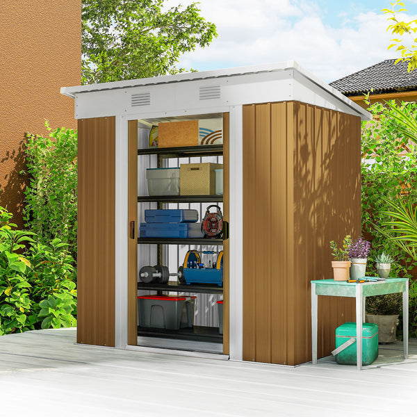 Abri de jardin en métal avec portes coulissantes verrouillables et aérations, jaune