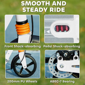 Foldable Kids Scooter, 4 Adjustable Heights, Dual Brakes &amp; Shock Absorption, for Ages 6-12, White
