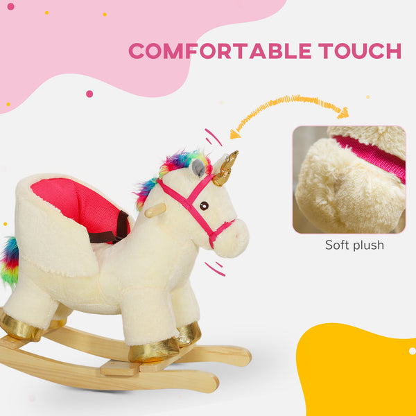 Unicorn Rocking Horse with Sound, Seat Belt, Wooden Base, for 18-36 Months