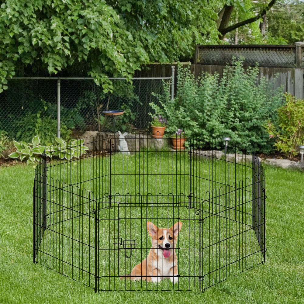 Foldable 8-panel octagonal playpen, black.