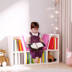 6 Compartment Bookcase with Seat Cushion for Reading Nook, Pink