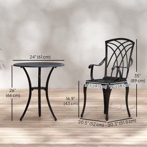 3 Pieces Patio Bistro Set, Cast Aluminum Outdoor Conversation Furniture Set, Coffee Table with Umbrella Hole, 2 Armchairs, Brown