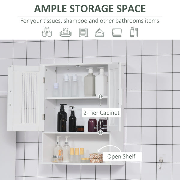 Modern 2-Door Wall-Mounted Bathroom Cabinet with Shelf, White