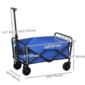 Collapsible Folding Garden Cart, Heavy Duty Lawn Wagon with Universal Wheels and Adjustable Handle, Blue