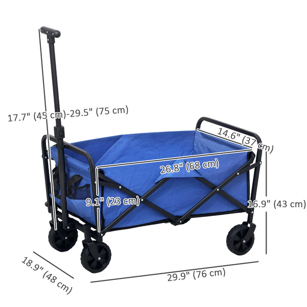 Collapsible Folding Garden Cart, Heavy Duty Lawn Wagon with Universal Wheels and Adjustable Handle, Blue