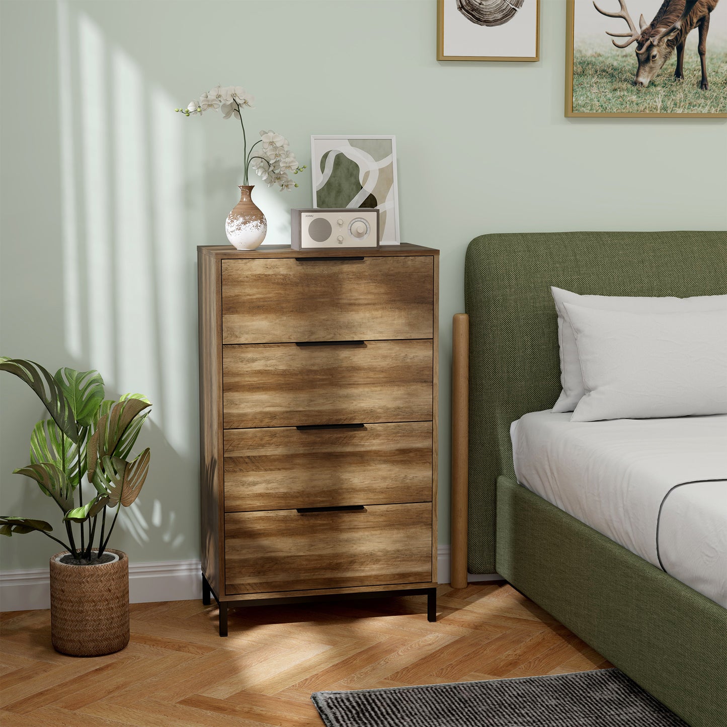 Commode HOMCOM pour chambre à coucher, tour de rangement à 4 tiroirs, commode pour couloir, entrée, placard, couleur naturelle