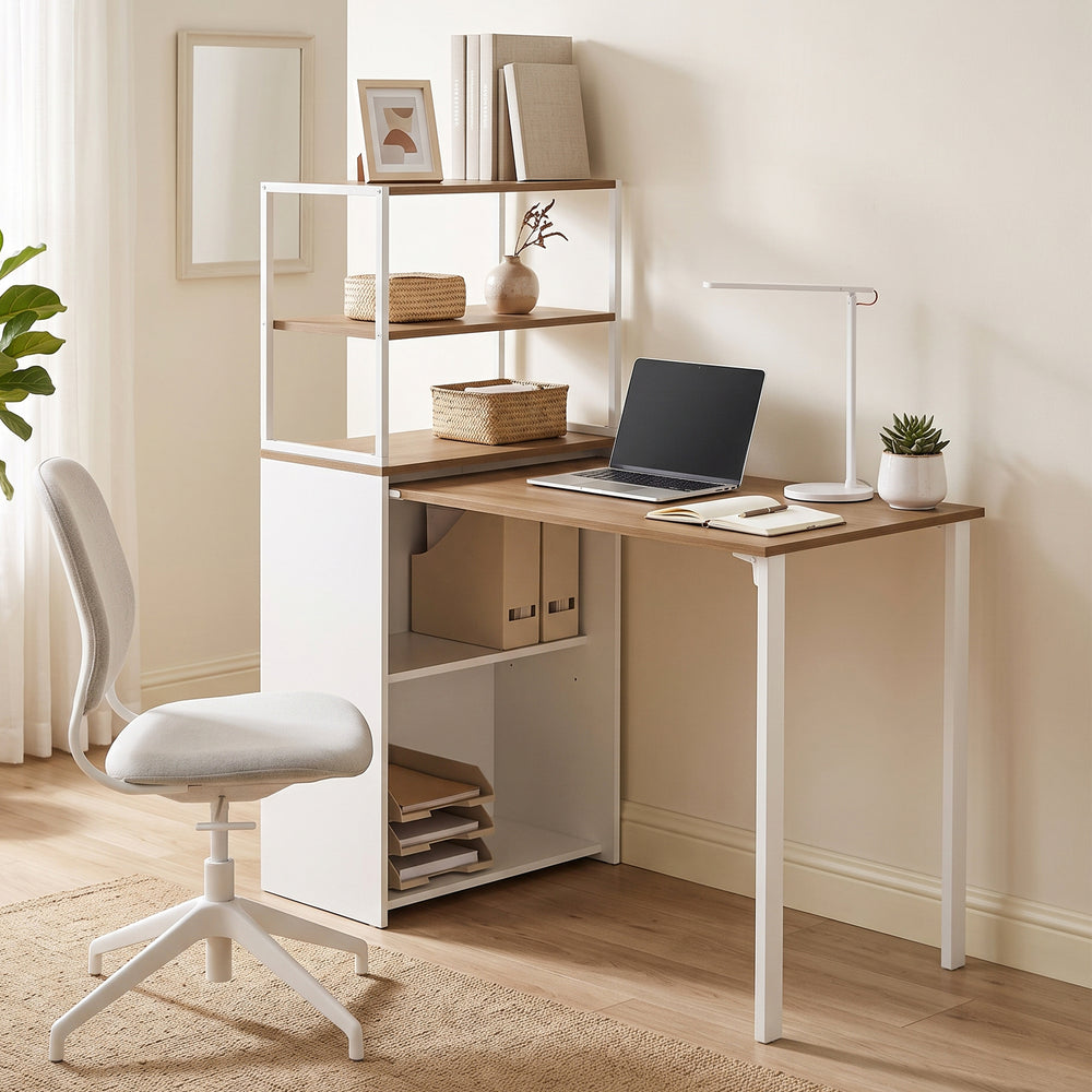 Bureau pliable avec étagère à 4 niveaux pour petits espaces