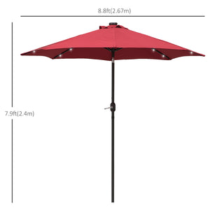 Parasol solaire de 8,8 pieds avec 24 lumières DEL et toile inclinable, rouge bordeaux