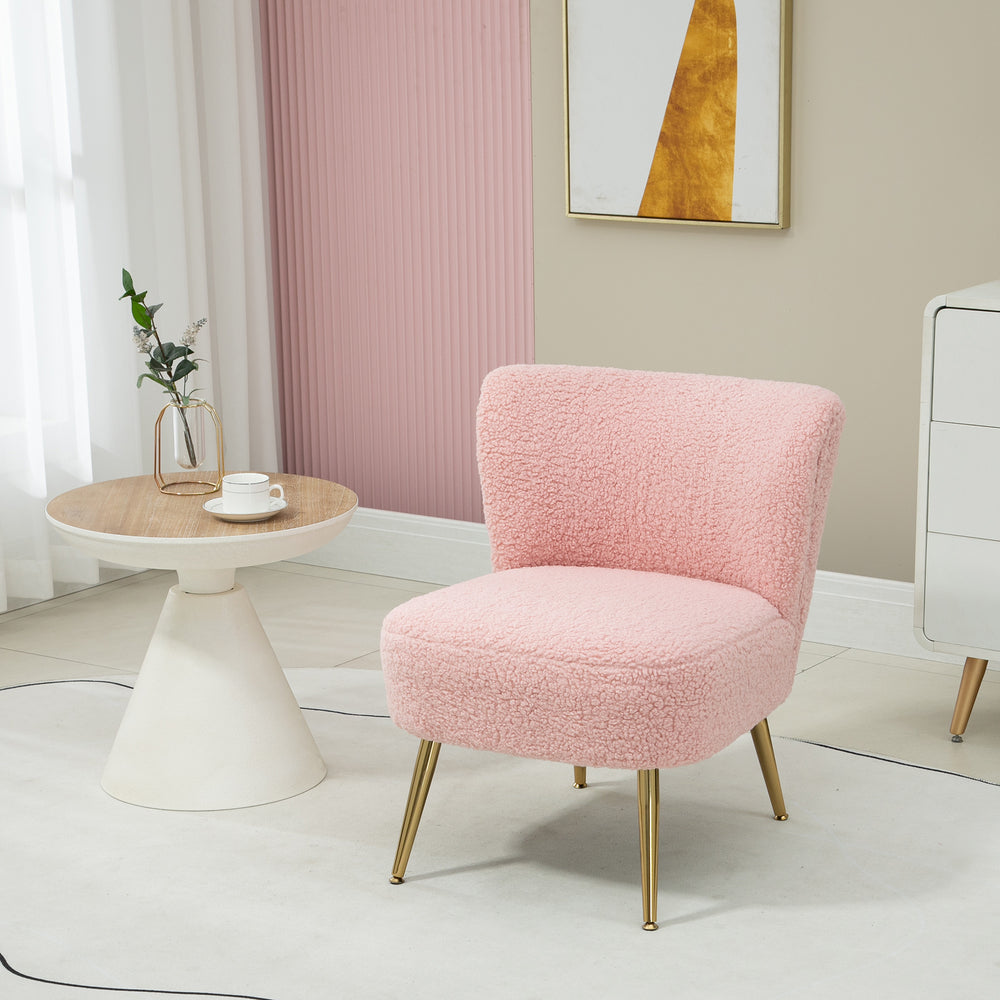 Fauteuil de salon avec rembourrage doux et pieds dorés, rose
