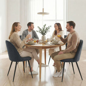 Set of 4 Modern Velvet Dining Chairs with Legs, Dark Grey