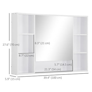 Armoire à pharmacie murale avec porte miroir simple, étagères et placard de rangement, blanche