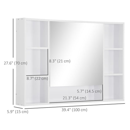 Armoire à pharmacie murale avec porte miroir simple, étagères et placard de rangement, blanche