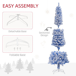 Sapin de Noël givré bleu de 6 pieds en forme de crayon