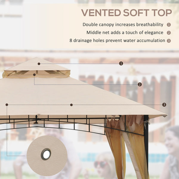 Gazebo 10 x 10 avec structure métallique et parois latérales en maille, beige