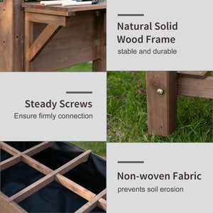 Potager surélevé avec 8 compartiments et étagère de rangement, marron