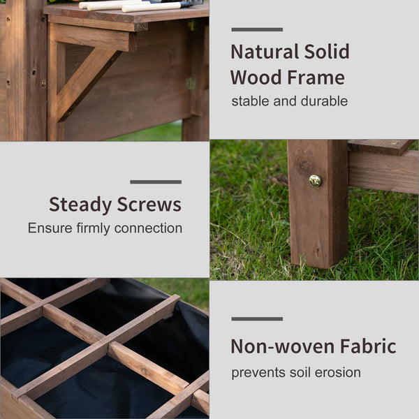 Potager surélevé avec 8 compartiments et étagère de rangement, marron