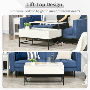 Table basse relevable avec compartiment de rangement dissimulé, blanche