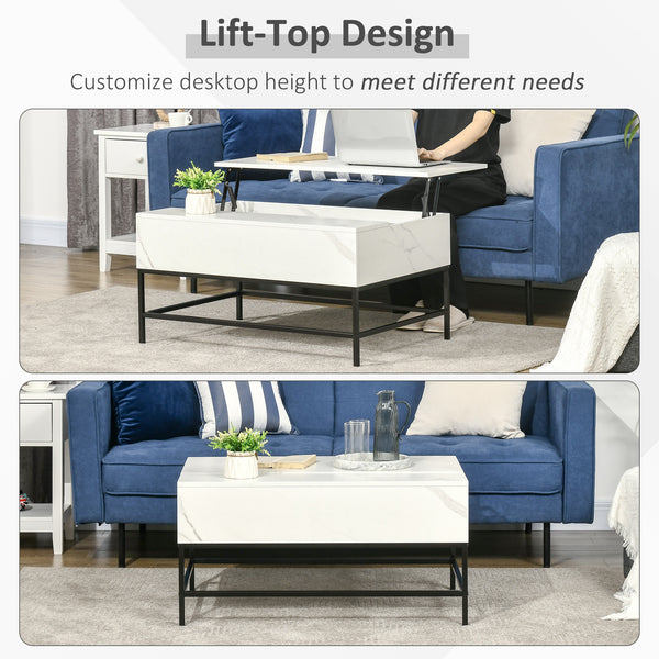 Table basse relevable avec compartiment de rangement dissimulé, blanche