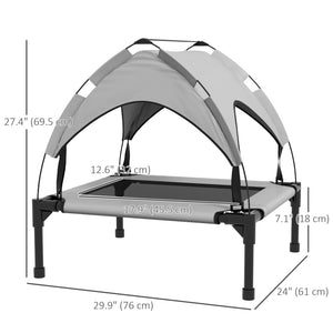 Elevated dog bed with breathable mesh canopy, light gray
