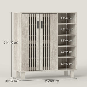 Rangement à chaussures avec double porte et étagères ouvertes, 17 paires, gris clair