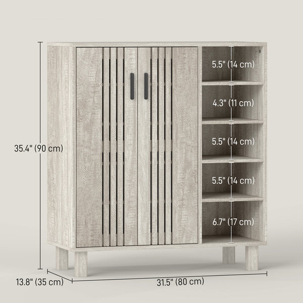 Rangement à chaussures avec double porte et étagères ouvertes, 17 paires, gris clair