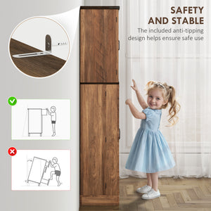Armoire garde-manger haute effet bois brun avec 10 tablettes et 8 porte-épices
