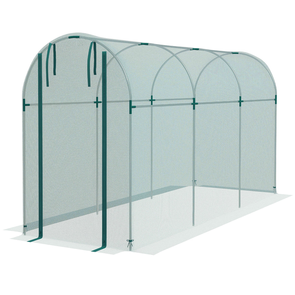 Plant protection tent with zippered door, green