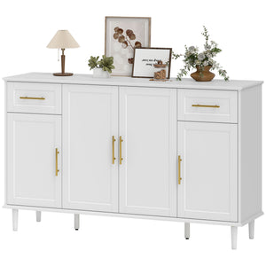 Buffet avec portes à fermeture amortie avec 2 tiroirs, 3 étagères réglables et 4 portes, blanc