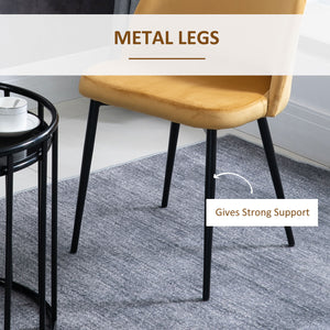 Set of 2 mid-back dining chairs with velvet upholstery, yellow