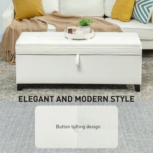 Banc ottoman de rangement avec charnières de sécurité, blanc crème