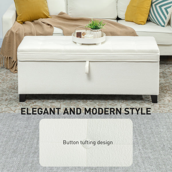 Banc ottoman de rangement avec charnières de sécurité, blanc crème
