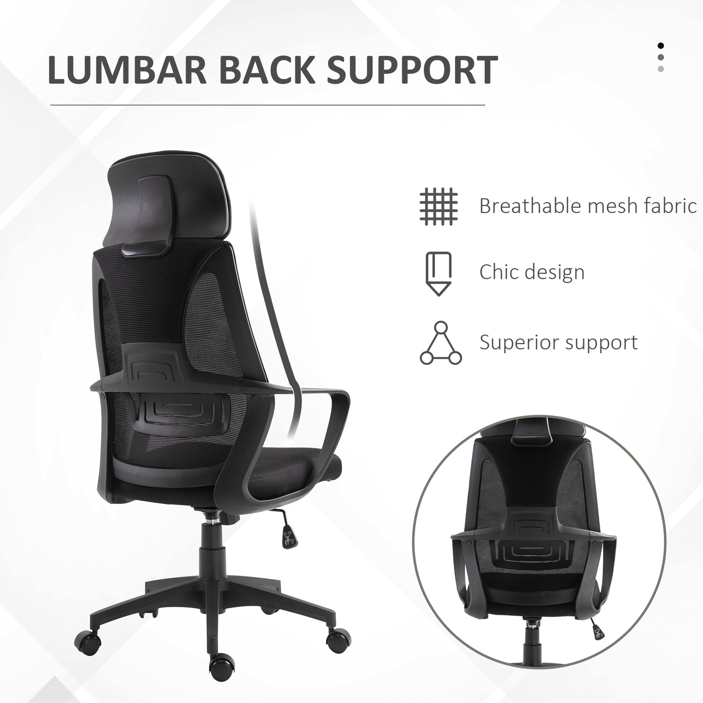 Ergonomic Mesh Office Chair with Adjustable Headrest, Black