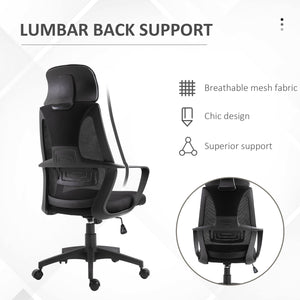 Chaise de bureau en maille ergonomique avec appui-tête réglable, noir