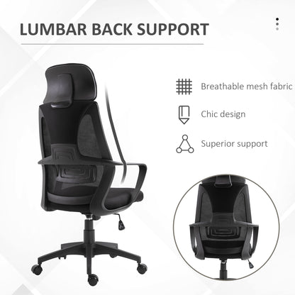 Ergonomic Mesh Office Chair with Adjustable Headrest, Black